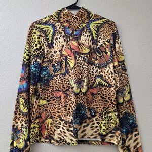 Leopard Print Shirt with Colorful Butterflies